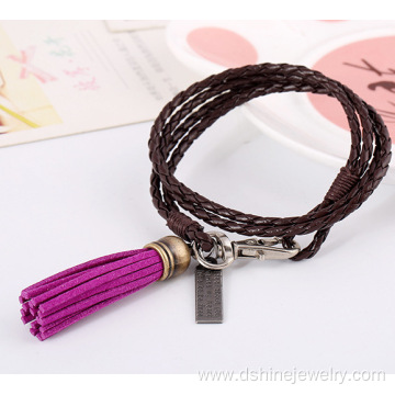 Handmade Leather Wrap Bracelets Retro Alloy Tassel Bracelet